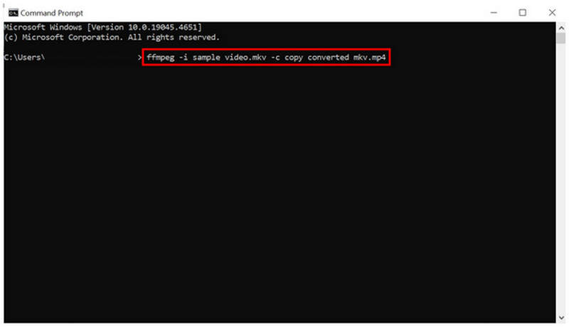 Командная строка Windows с FFmpeg и командой copy для переноса MKV в MP4
