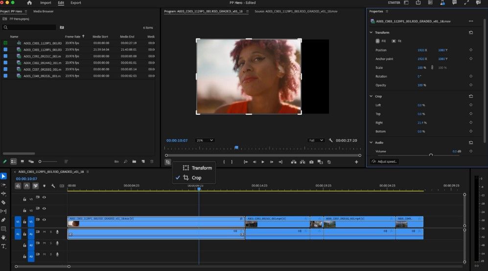 Интерфейс Adobe Premiere Pro при работе с несколькими видеодорожками