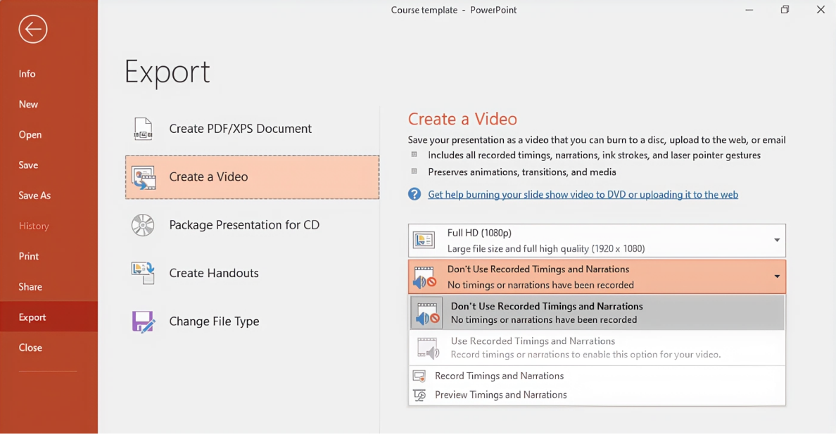 Настройка записанных таймингов и озвучки перед экспортом PowerPoint