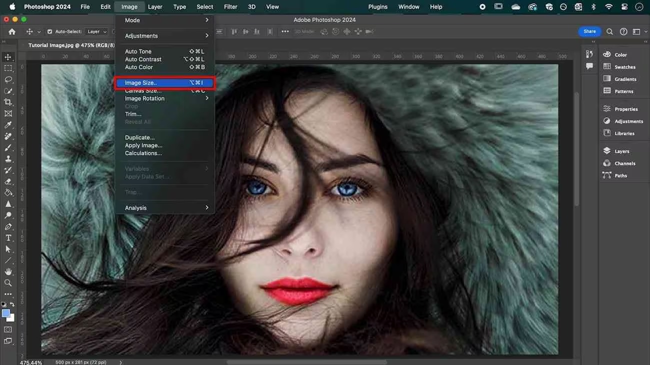 Меню Image в Photoshop с пунктом Image Size