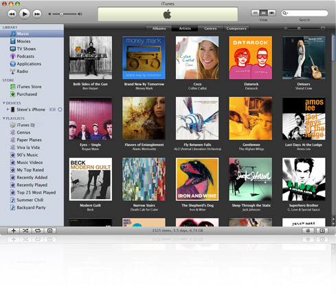 Интерфейс iTunes для Windows в режиме библиотеки альбомов