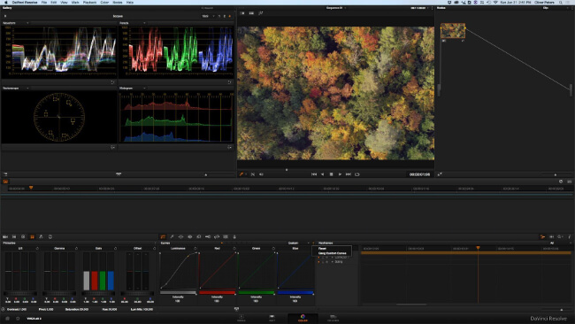 Страница цветокоррекции в DaVinci Resolve