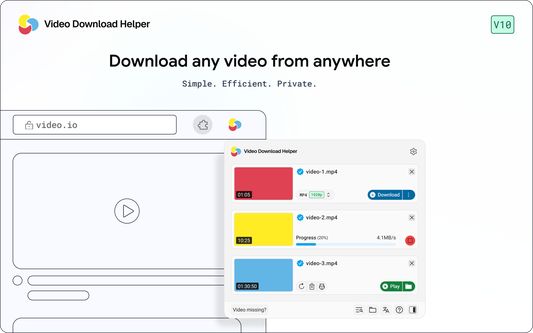 Интерфейс Video Download Helper с несколькими обнаруженными вариантами видео
