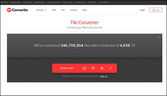 Интерфейс Convertio с выбором файла и выходного формата
