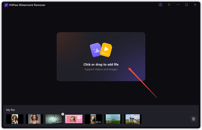 Окно импорта файлов в HitPaw Watermark Remover