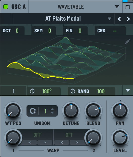 Окно wavetable-осциллятора Serum 2 с трёхмерным отображением волновой таблицы