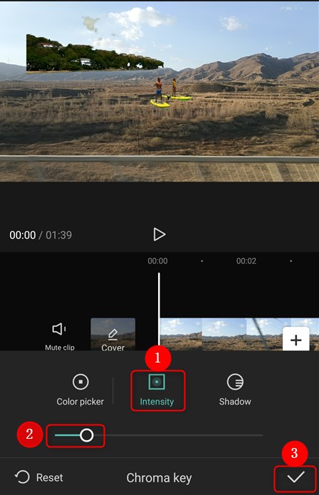 Chroma Key в мобильном CapCut с Color picker Intensity и Shadow