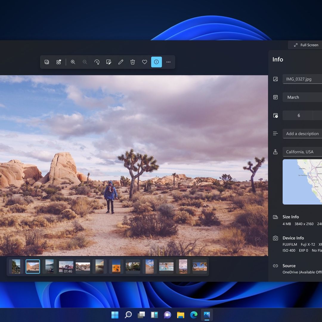 Интерфейс приложения Microsoft Photos в Windows 11