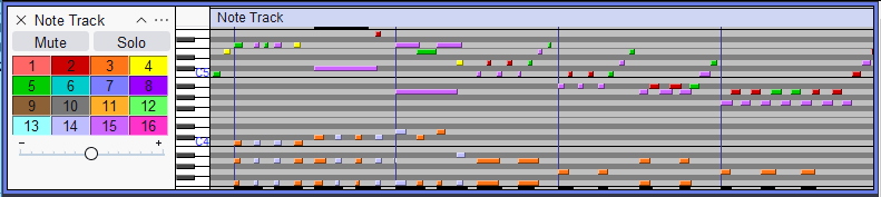 Note Track в Audacity с цветными MIDI-нотами и каналами