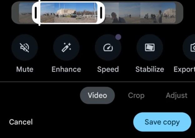 Редактор видео Google Фото на Android с кнопкой Mute