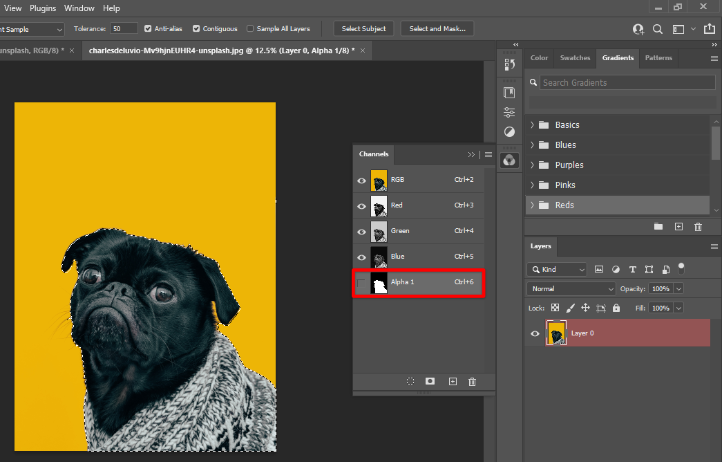 Панель Channels в Adobe Photoshop с дополнительным Alpha 1