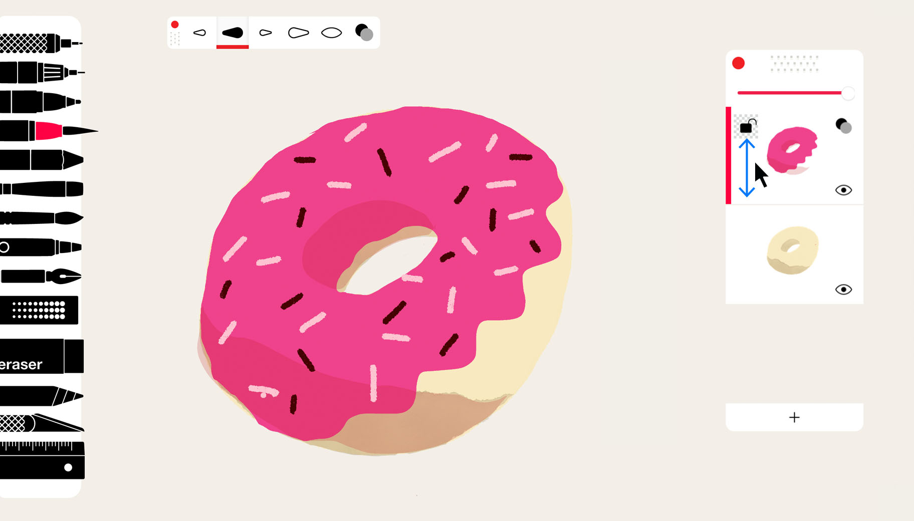 Интерфейс Tayasui Sketches на Mac с рисунком и панелью слоёв