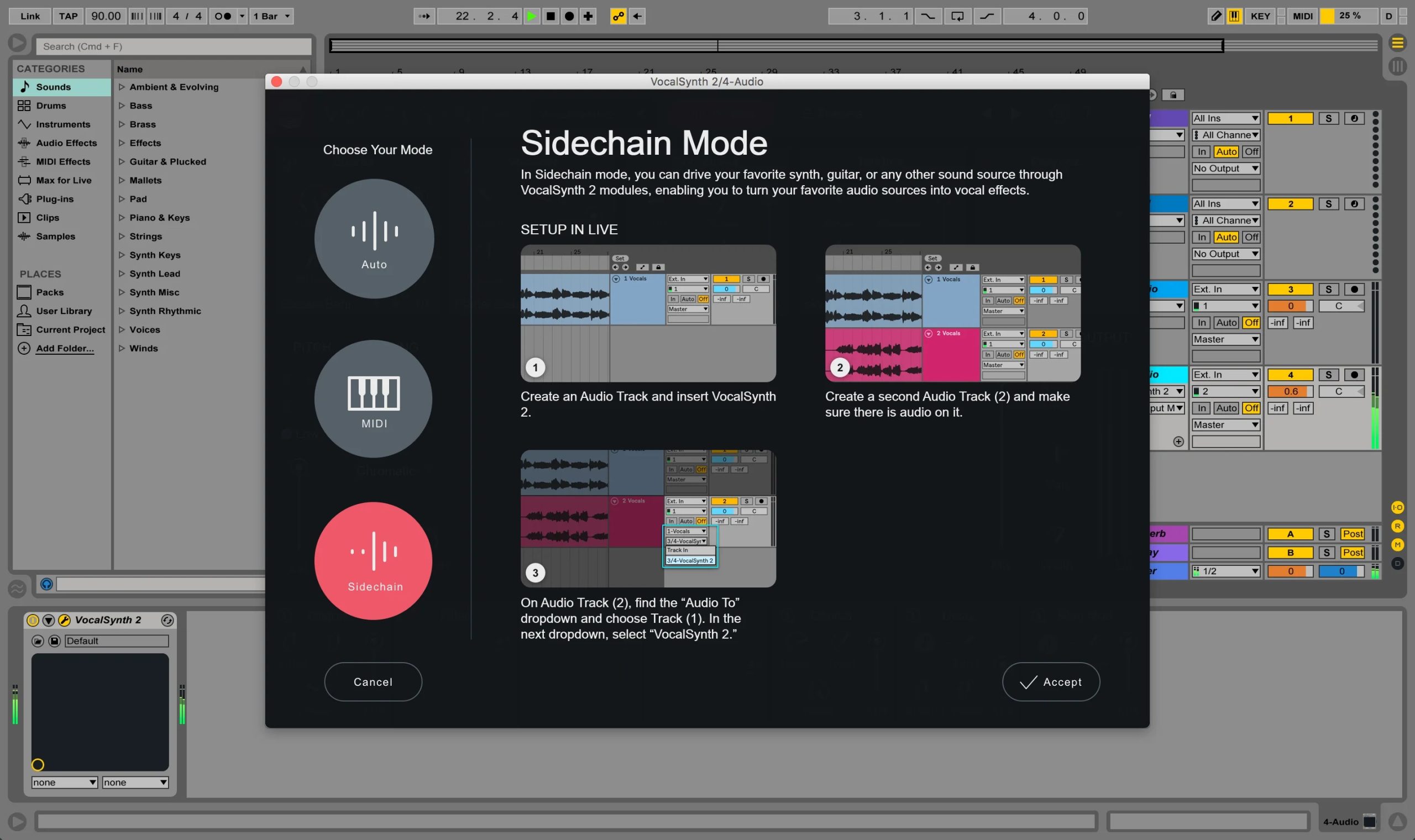 VocalSynth 2 в режиме Sidechain для обработки голоса внешним аудиосигналом