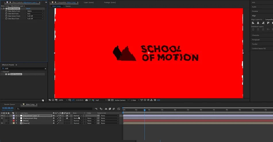 Shift Channels в After Effects для красного канала глитча