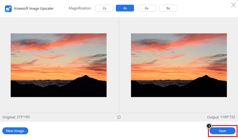 Кнопка Save в Aiseesoft Image Upscaler Online