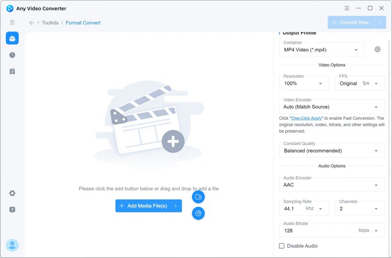 Интерфейс Any Video Converter Free в модуле Format Convert