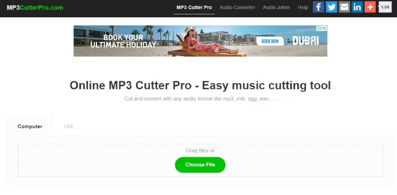 Веб-интерфейс MP3CutterPro с областью загрузки Choose File