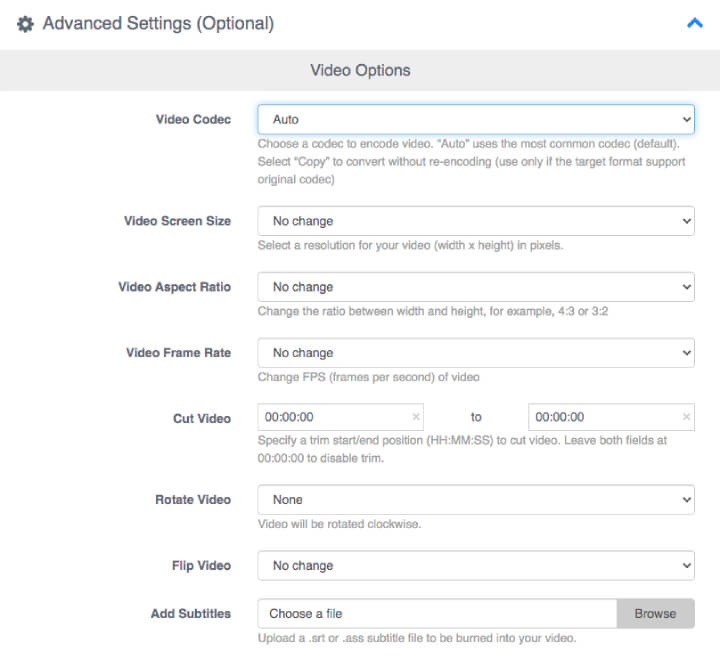 Расширенные настройки FreeConvert Video Compressor с выбором H264 и целевого размера