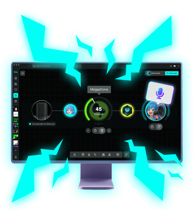 Интерфейс Voicemod Voicelab с цепочкой эффектов и сохранением голоса