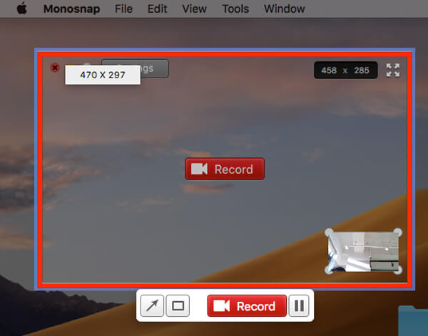 Monosnap на Mac в режиме записи выбранной области