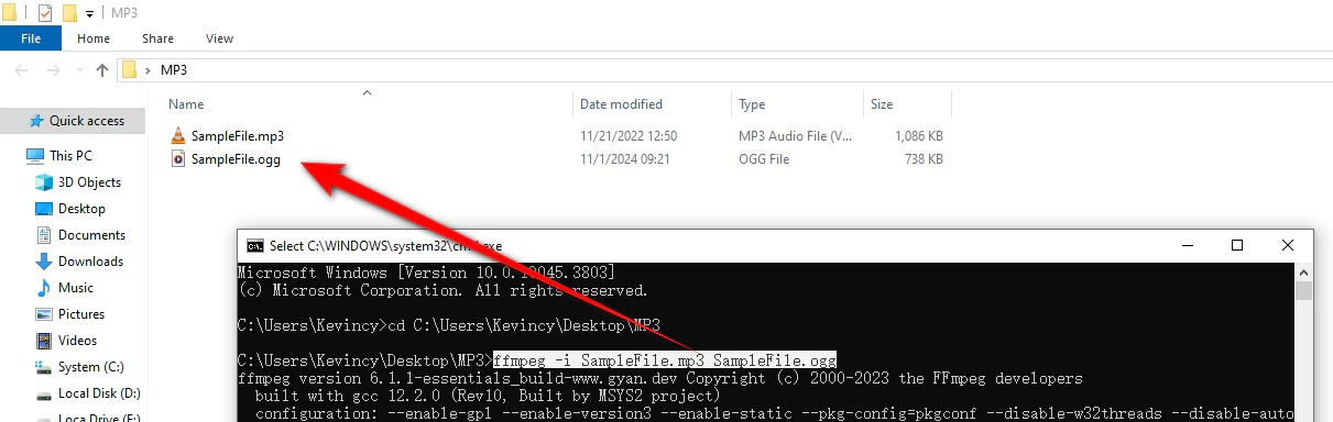 Командная строка FFmpeg при конвертации MP3 в OGG
