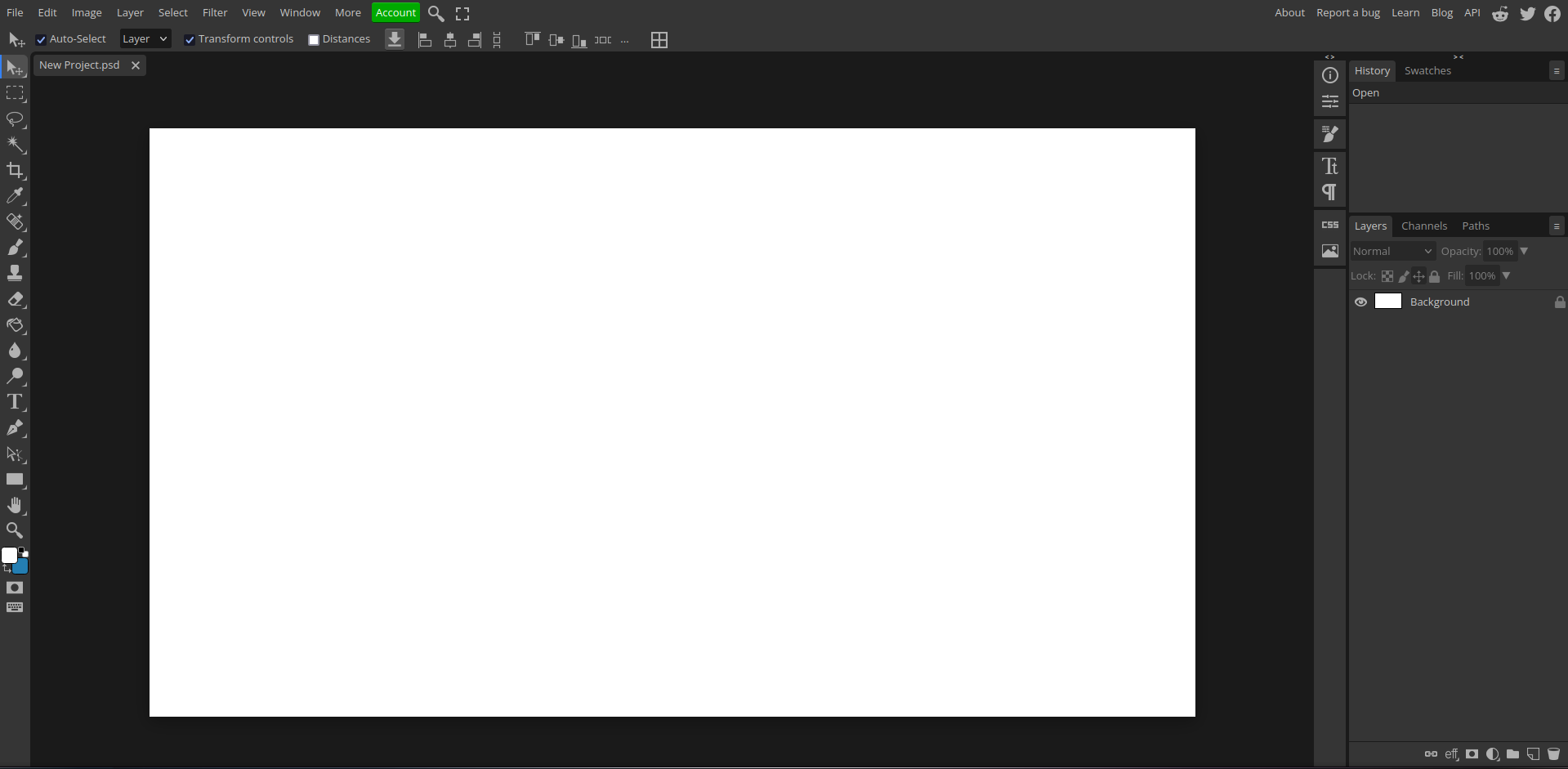 Рабочее окно Photopea с холстом и панелью Layers справа