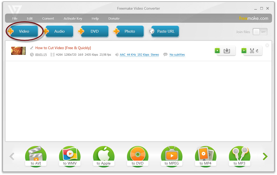 Главное окно Freemake Video Converter с добавленным видео