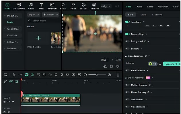 Интерфейс Wondershare Filmora с инструментами улучшения видео