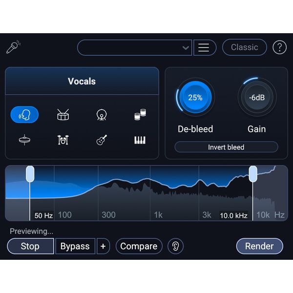 Интерфейс модуля iZotope RX 12 для обработки вокального материала