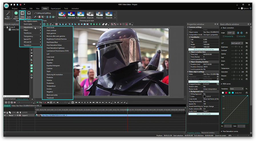Меню Video effects в VSDC Free Video Editor