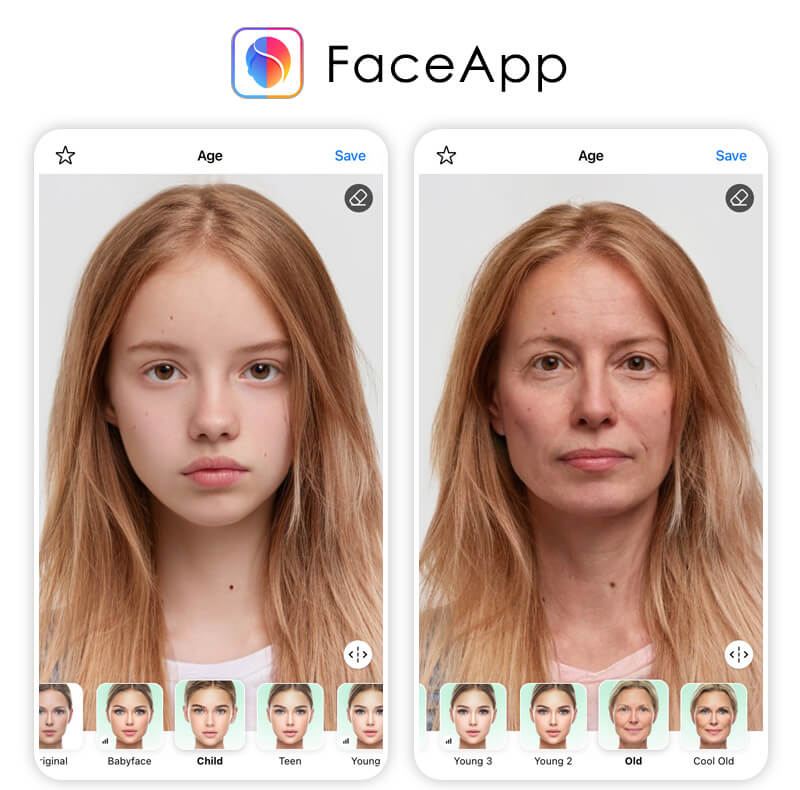 Интерфейс FaceApp с инструментом изменения возраста лица