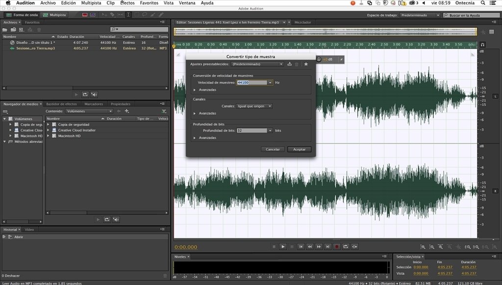 Окно Convert Sample Type в Adobe Audition: выбор sample rate перед преобразованием