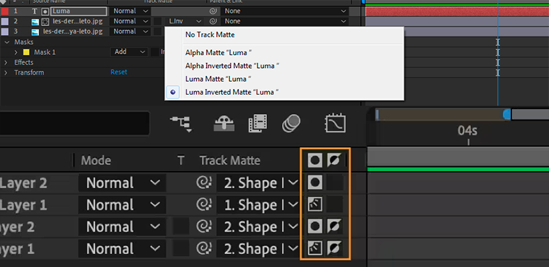 Track Matte и переключатели Alpha Luma в Adobe After Effects