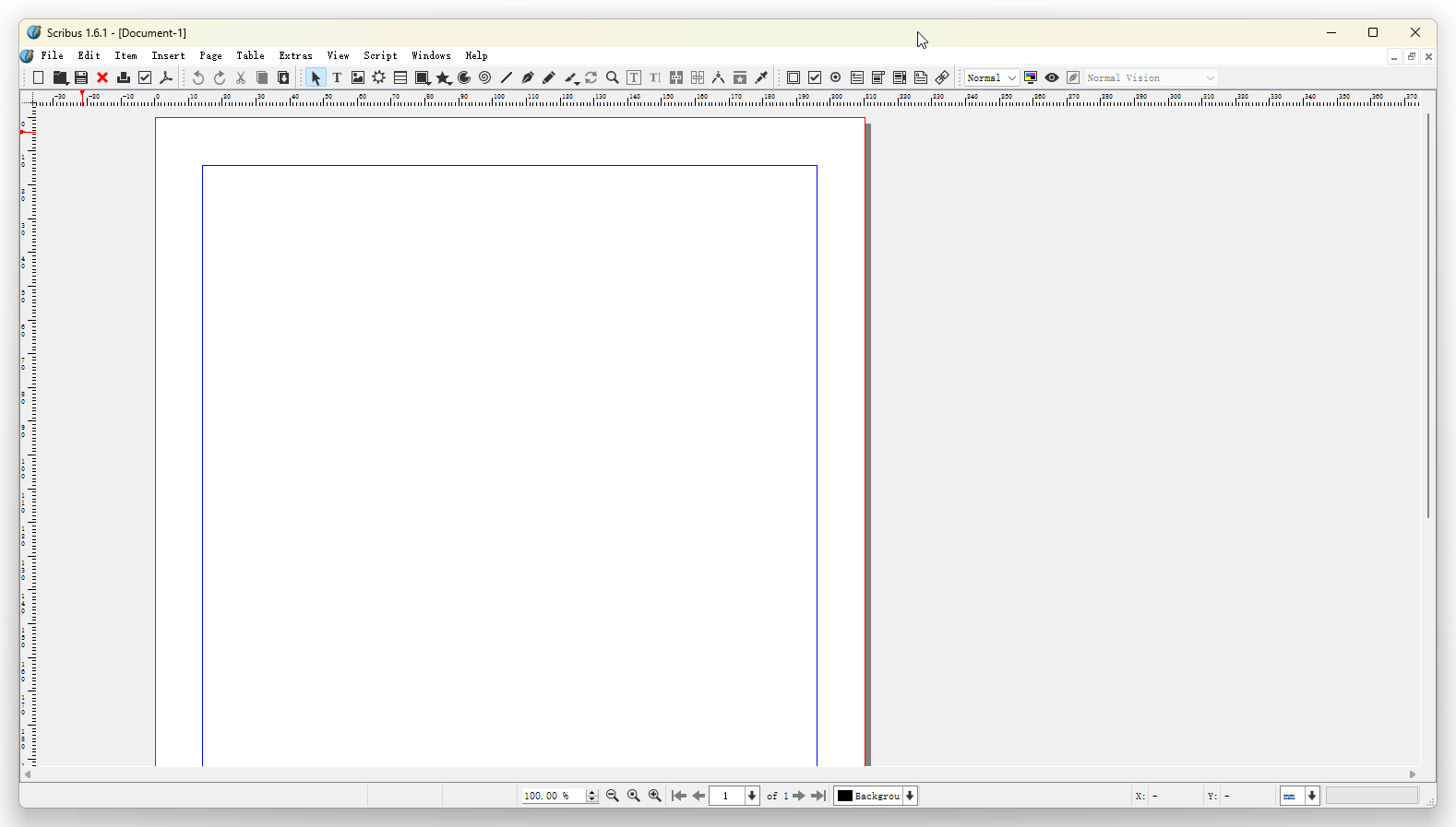 Интерфейс Scribus 1.6.1 в Windows 11