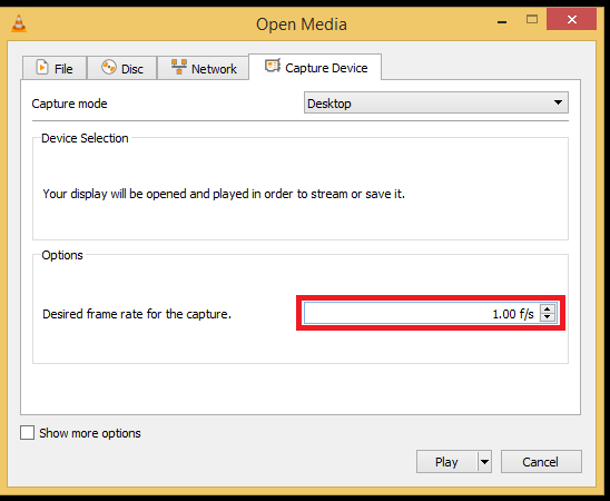 Настройка Desired frame rate for the capture в VLC