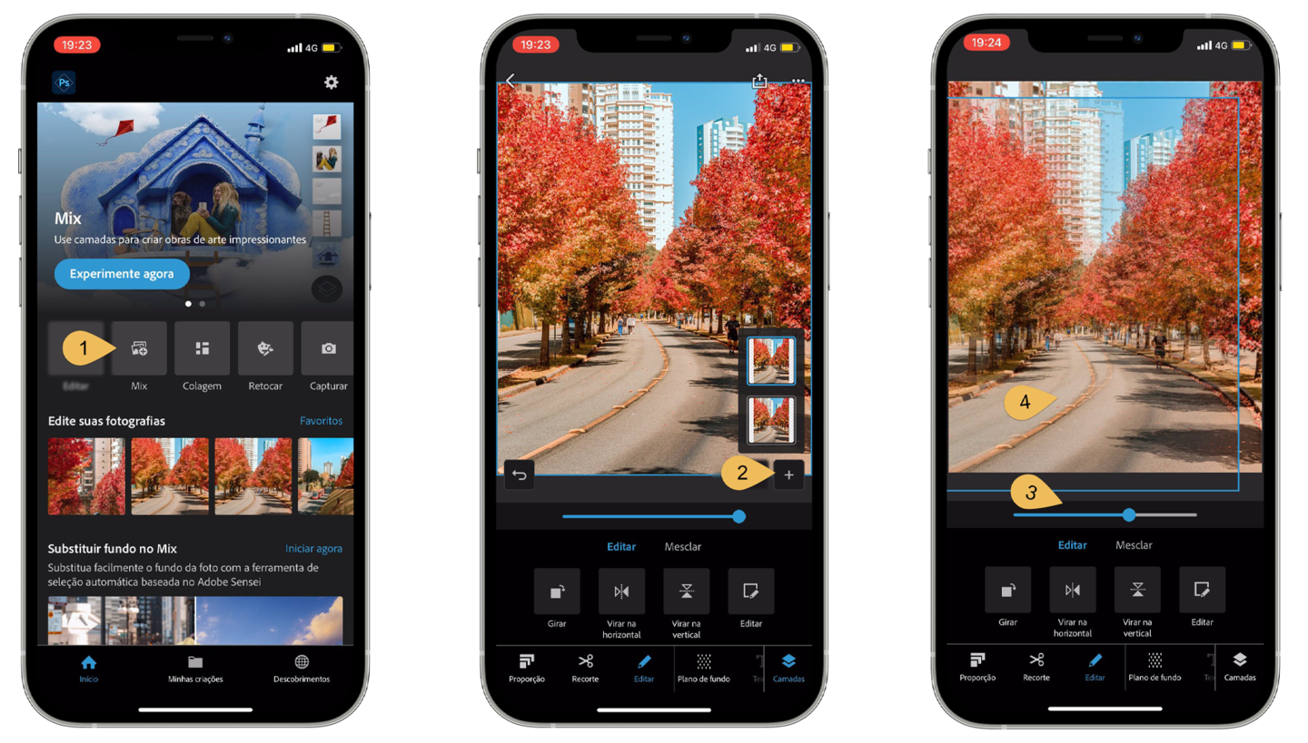 Мобильный интерфейс Adobe Photoshop Express при работе с вырезанием и композицией