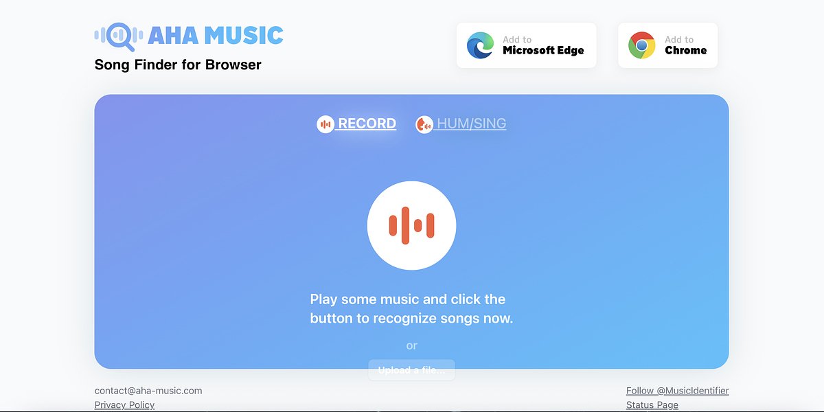 Веб-интерфейс AHA Music для распознавания музыки