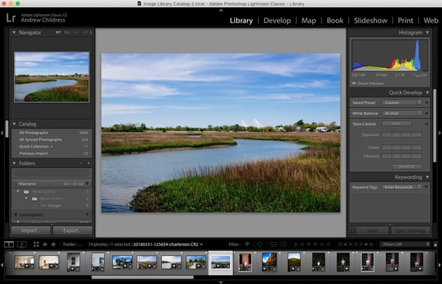 Вкладка Local в Adobe Lightroom Desktop с папками и миниатюрами фотографий