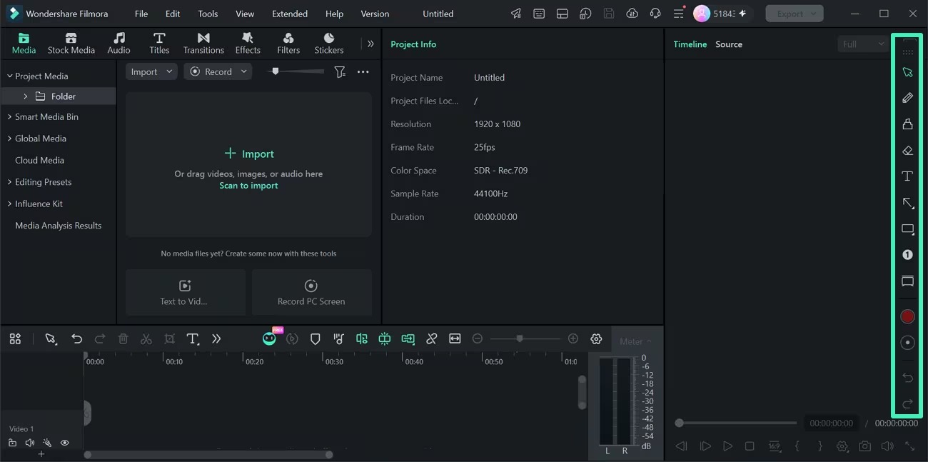 Filmora Screen Recorder с выбранной областью, окном веб-камеры и кнопкой Start Recording