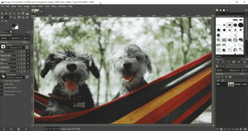 Рабочий интерфейс GIMP с панелями инструментов и слоёв