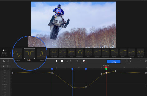 Редактор speed ramp в VideoProc Vlogger с кривой скорости и готовыми формами