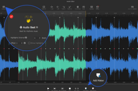 Audio Editor VideoProc Vlogger с формой волны, анализом бита и маркерами
