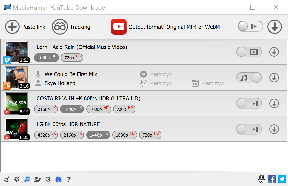 Главное окно MediaHuman YouTube Downloader в Windows