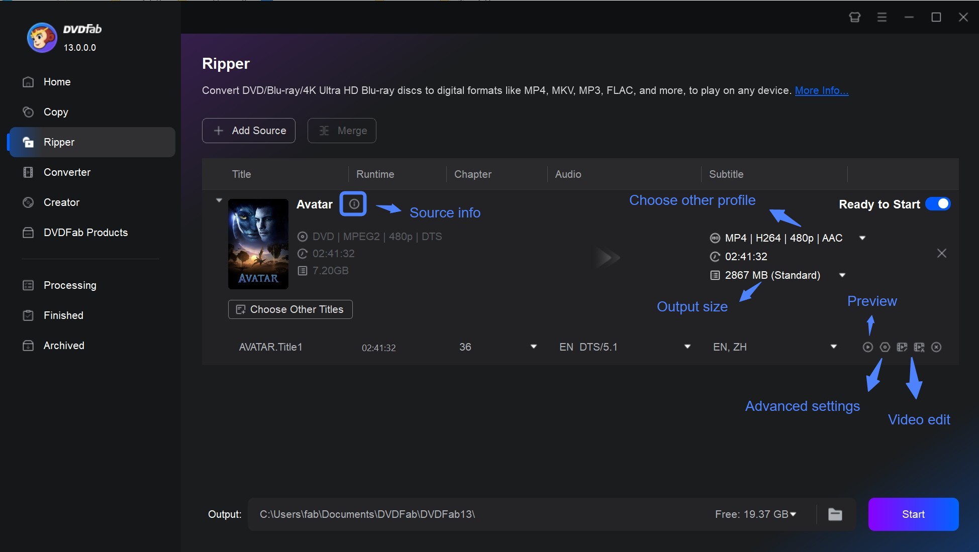 Расширенные настройки профиля DVDFab UHD Ripper