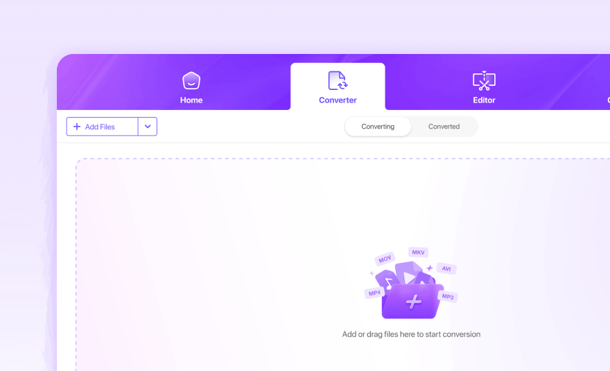 Окно Converter HitPaw Univd до добавления файлов