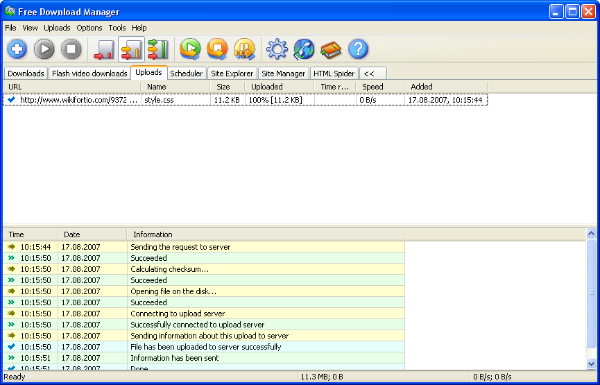 Вкладка Uploads в старой версии Free Download Manager