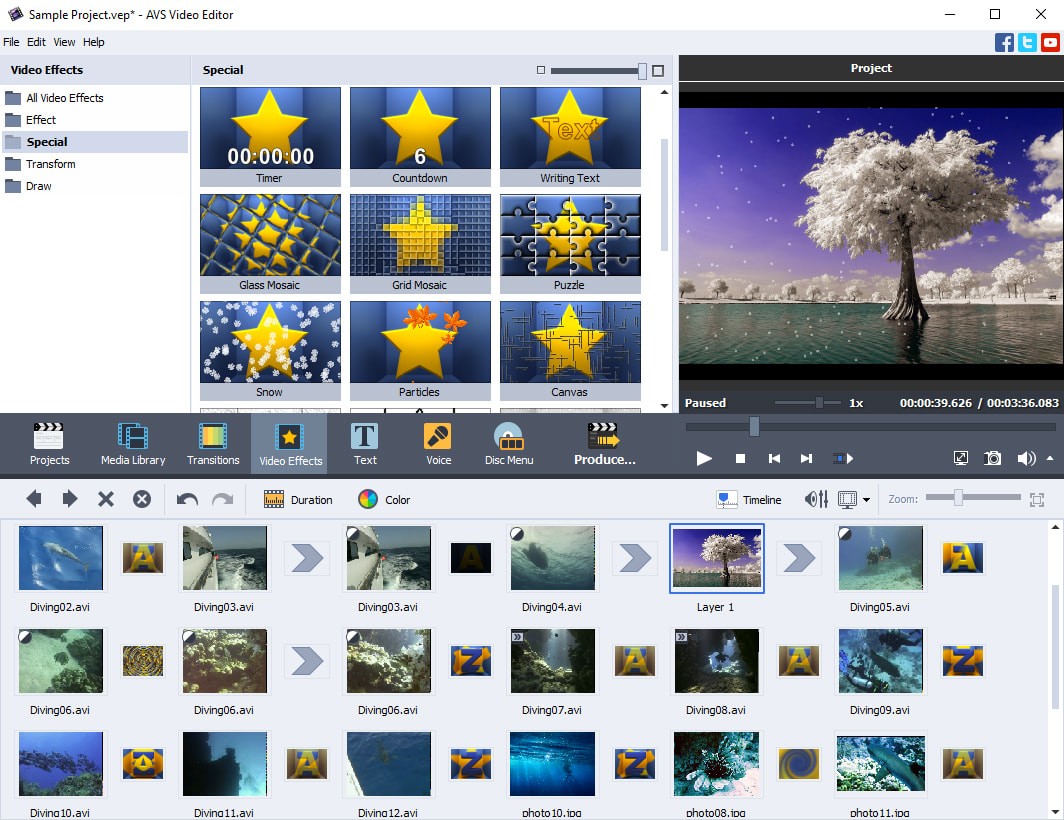 AVS Video Editor в режиме работы с видеоэффектами