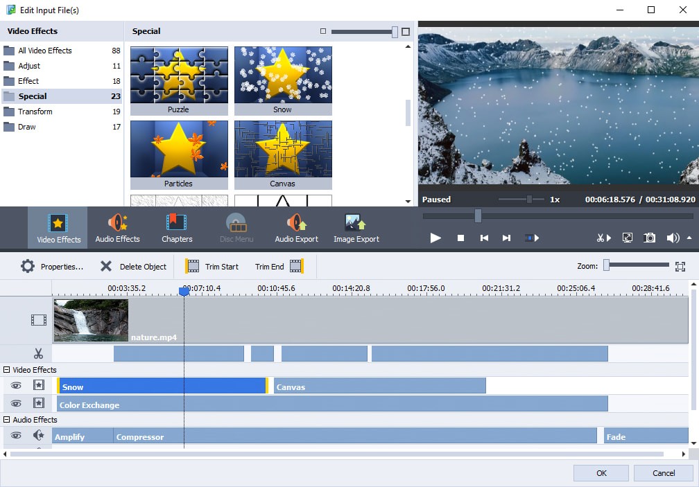 Окно Edit Input Files в AVS Video Converter
