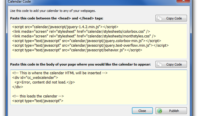 CoffeeCup Web Calendar