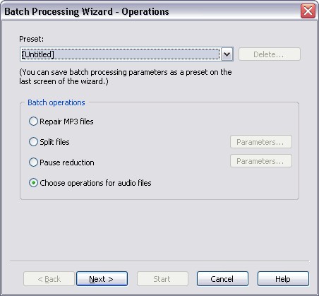 Мастер Batch Processing Wizard в Total Recorder с выбором пакетной операции